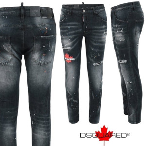 DSQUARED2 디스퀘어드2 메이플 페인트스팟 블랙 슬림 일자진