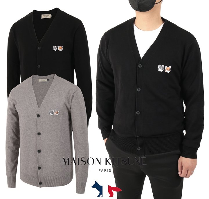  MAISON KITSUNE 메종키츠네 더블 헤드 폭스 울 가디건