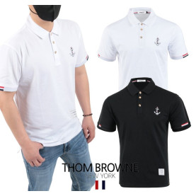 ●5월 판매 5위● THOM BROWNE 톰브라운 앵커자수 골드버튼 PK 티셔츠