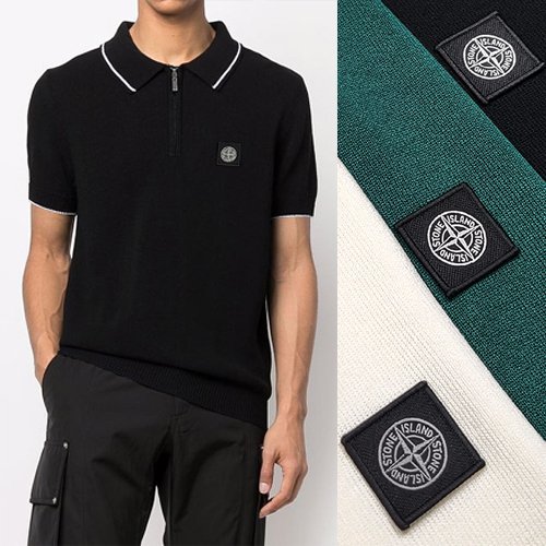 STONE ISLAND 스톤아일랜드 지퍼카라 니트반팔