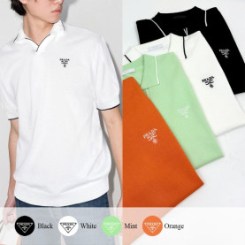 PRADA 프라다 밀라노 엠브로이더리 오픈카라 니트반팔