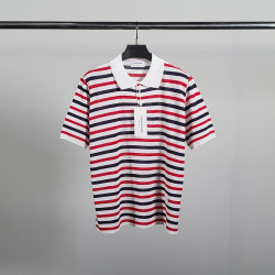 THOM BROWNE 톰브라운 스트라이프 린넨 반팔 카라 니트