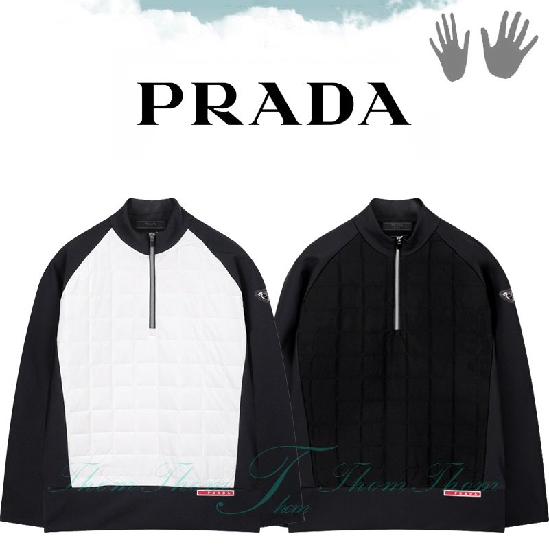PRADA 프라다 사각 퀄팅 하프 집업