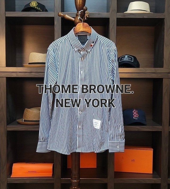 THOM BROWNE 톰브라운 클래식 라인 스트라이프 삼단 배색 웨일 셔츠