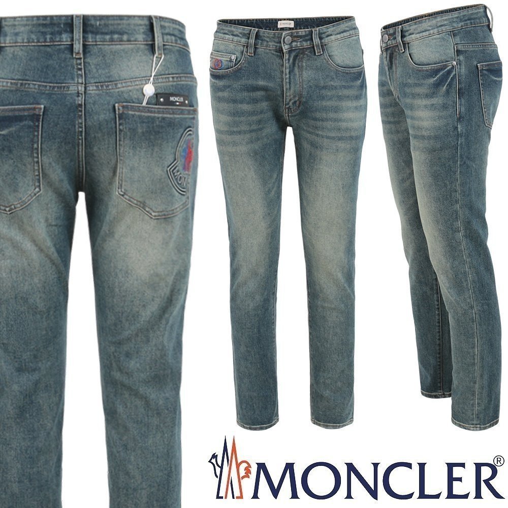 MONCLER 몽클레어 더블 자수 엠보 슬림 일자진