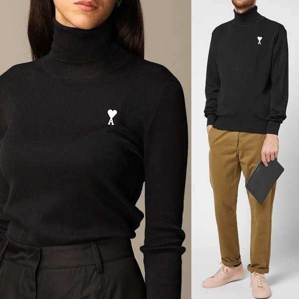 AMI 아미 스몰하트 터틀넥 니트