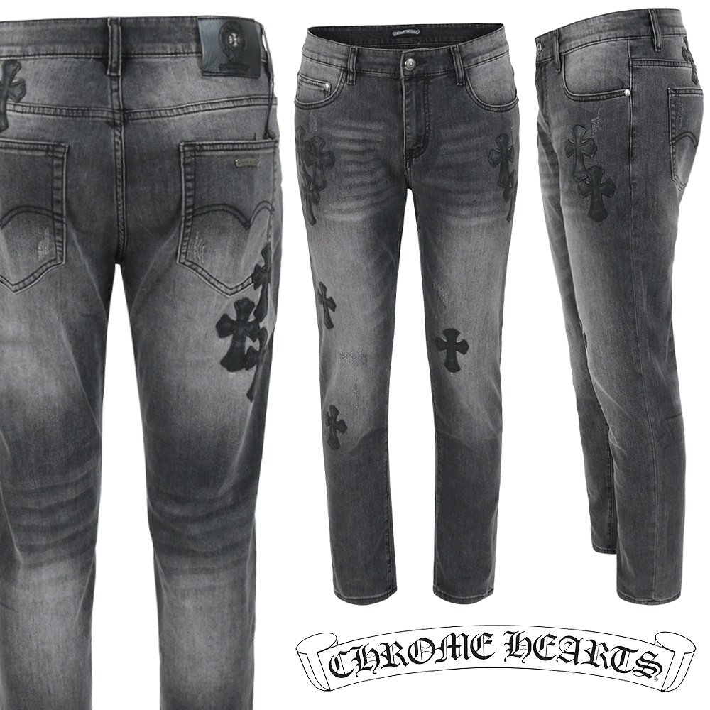 CHROME HEARTS 크롬하츠 멀티 레더 패치 흑청 슬림 일자진