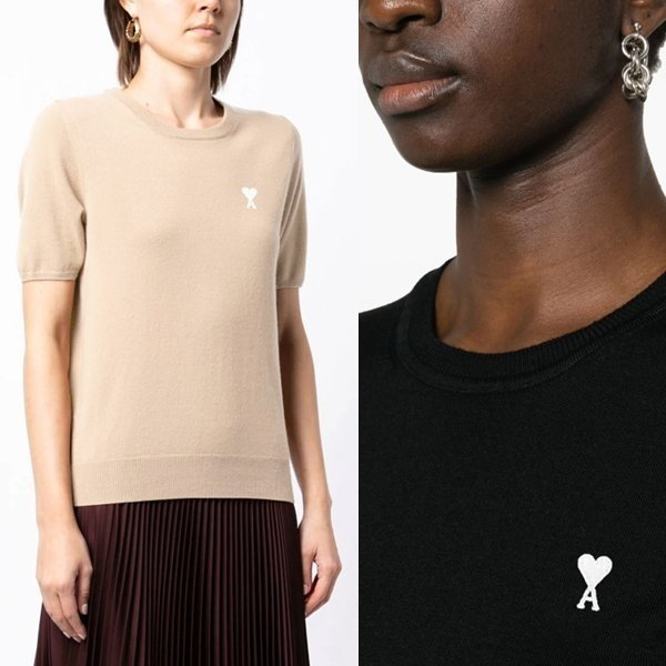 AMI 아미 화이트로고 니트반팔