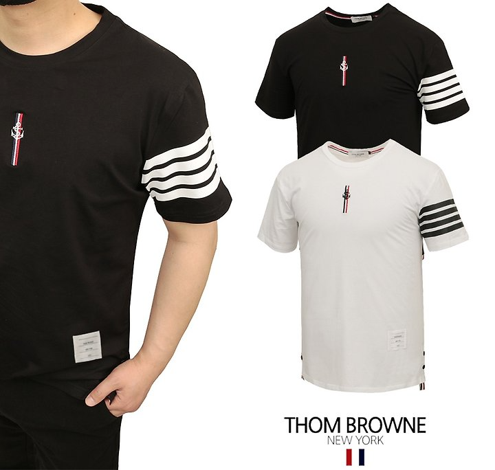 THOM BROWNE 톰브라운 4바 마린자수 실켓 티셔츠