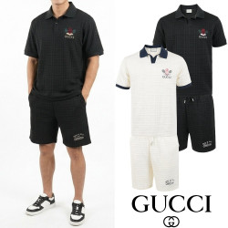 GUCCI 구찌 라켓 자수 와플 오픈카라 하프셋업