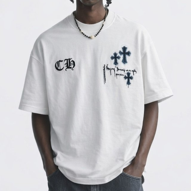 CHROME HEARTS 크롬하츠 퍽 유 스크롤 로고 패치 빈티지 숏 슬리브 티셔츠 2COLOR