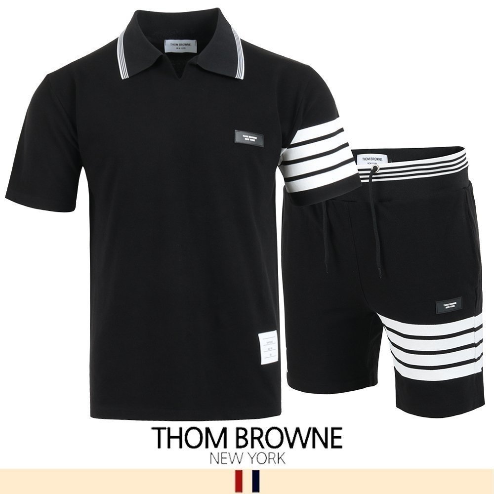 THOM BROWNE 톰브라운 화이트 시보리 오픈 카라 하프 셋업