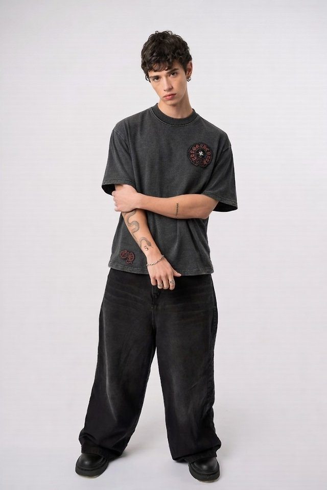 CHROME HEARTS 크롬하츠 홀스슈 스틸 로고 패치 피그먼트 빈티지 숏 슬리브 티셔츠